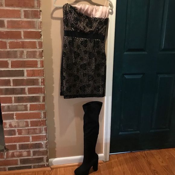 NWOT Modcloth | Mystic | Crochet Overlay Black Dress | Pink Ruffle Above Bodice - Picture 11 of 11